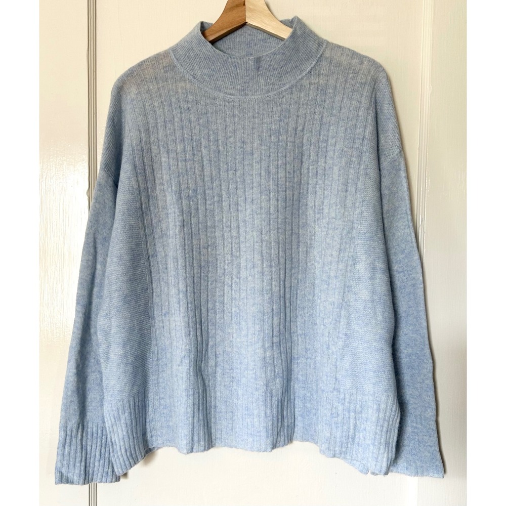 Alashan Cashmere Rib Mock Neck‎ Sweater Light Blue L Old Money Quiet Luxury